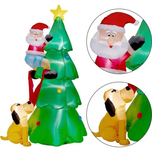 7FT Inflatables Lighted Christmas Tree with Santa Claus and Dog Blow Up